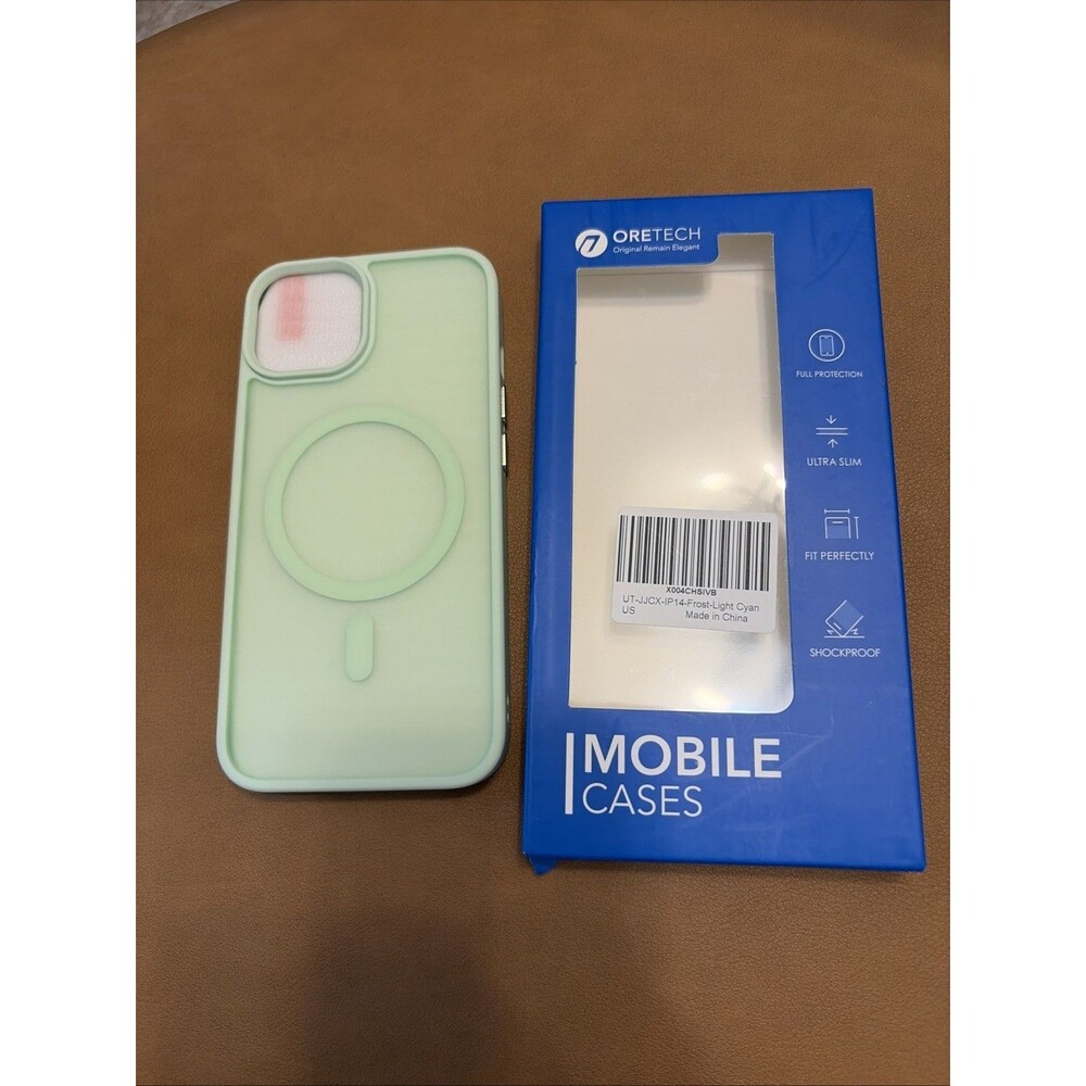Oretech Iphone 14 Magnetic Case with 2x Screen Protector- Frost Light Cyan Color